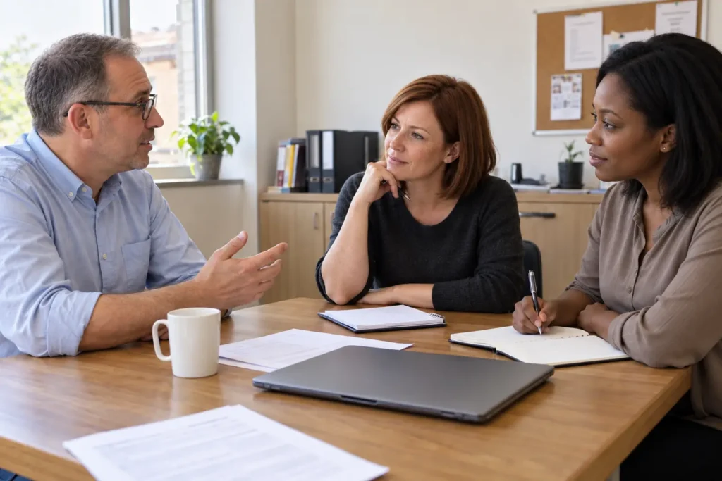 hr professinal coaching a client onsite.